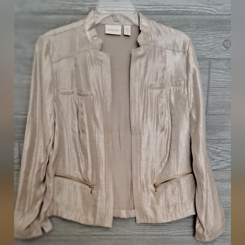 Chico's shiny light tan jacket, size 2